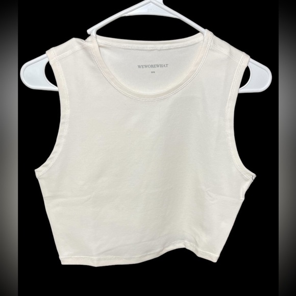 Nwt Womens weworewhat Muscle Tank Top Solid Off White Cropped Top Size Medium - Picture 2 of 16